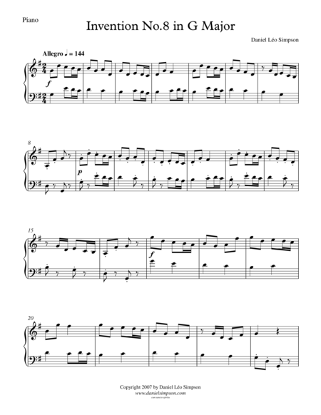 Free Sheet Music Invention No 8 In G Major