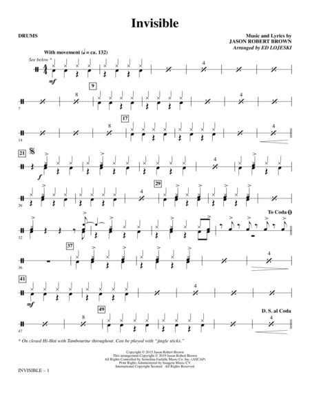 Invisible Arr Ed Lojeski Drums Sheet Music