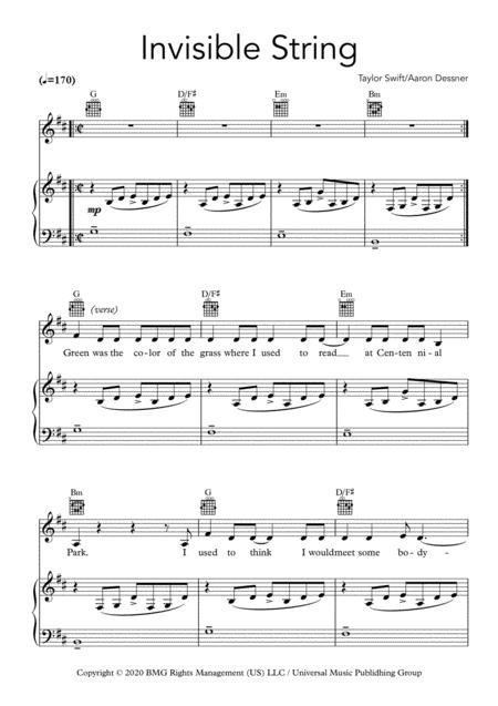 Free Sheet Music Invisible String By Taylor Swift For Piano Vocal Guitar