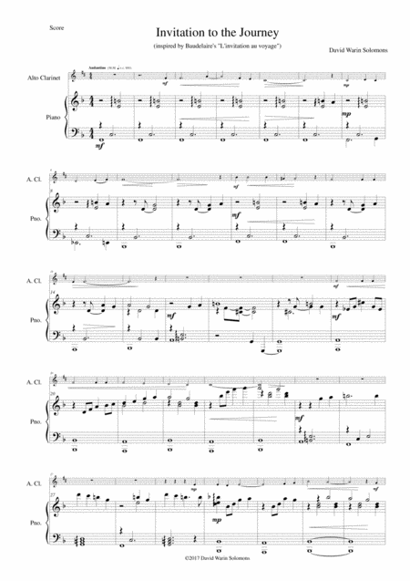 Free Sheet Music Invitation Au Voyage Invitation To The Journey For Alto Clarinet And Piano