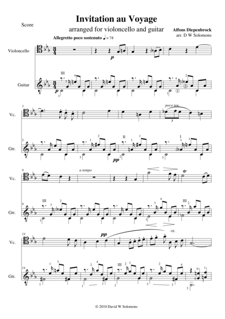 Free Sheet Music Invitation To The Journey Diepenbrock For Cello And Guitar