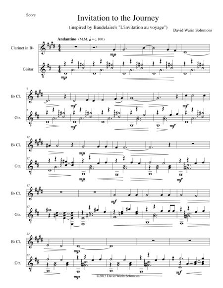 Invitation To The Journey For Clarinet And Guitar Sheet Music