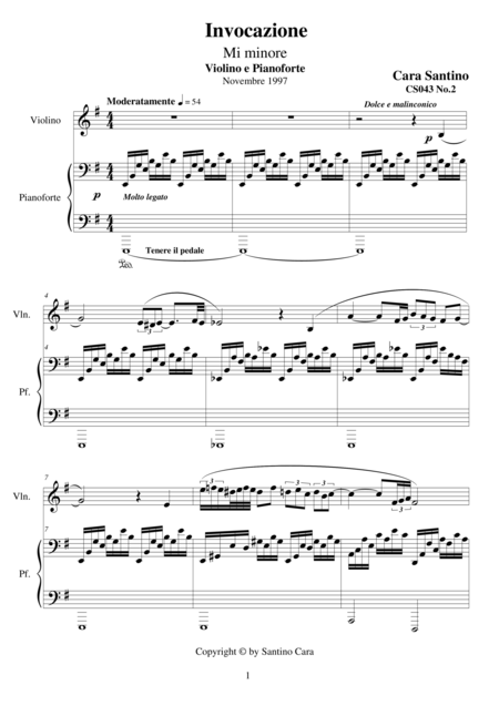 Invocation In E Minor For Violin And Piano Sheet Music