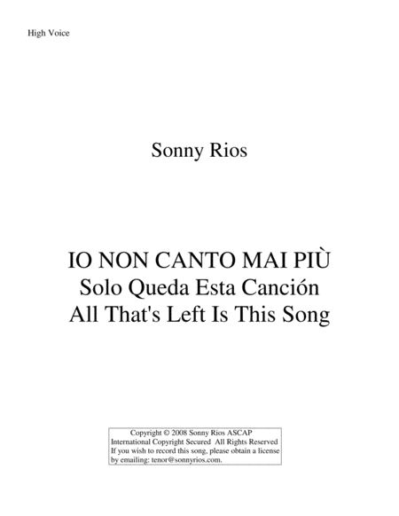 Free Sheet Music Io Non Canto Mai Pi