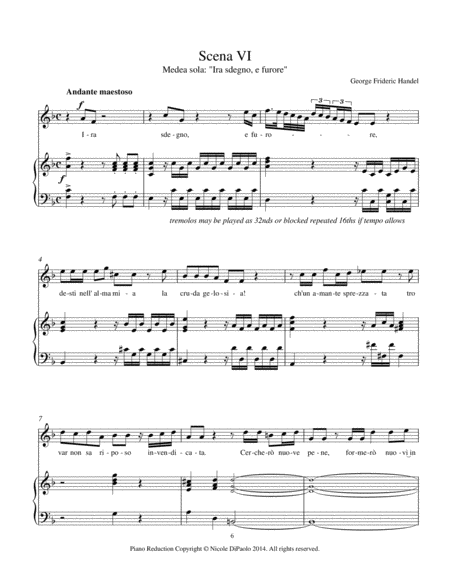 Ira Sdegno E Furore O Stringer Nel Sen From Handels Teseo Piano Vocal Reduction With Continuo Realization Sheet Music
