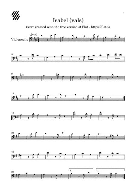 Free Sheet Music Isabel Vals Para Cello