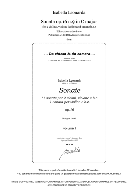 Free Sheet Music Isabella Leonarda Sonata Op 16 N 9 In C Major