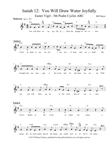 Free Sheet Music Isaiah 12 You Will Draw Water Joyfully Easter Vigil 5th Psalm