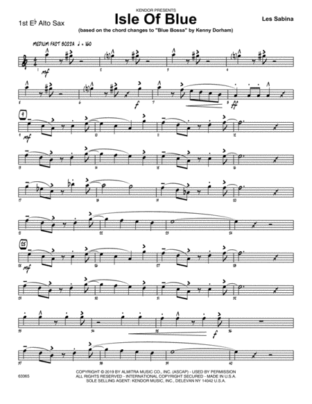 Isle Of Blue Based On The Chord Changes To Blue Bossa 1st Eb Alto Saxophone Sheet Music