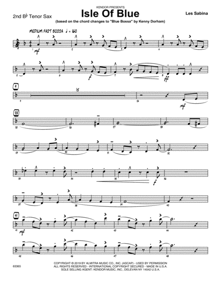 Isle Of Blue Based On The Chord Changes To Blue Bossa 2nd Bb Tenor Saxophone Sheet Music