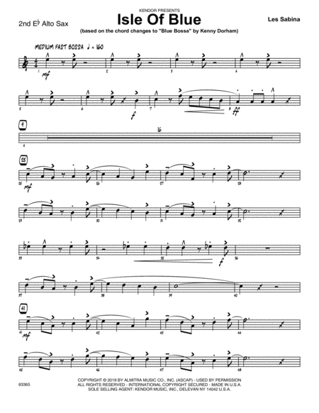 Isle Of Blue Based On The Chord Changes To Blue Bossa 2nd Eb Alto Saxophone Sheet Music