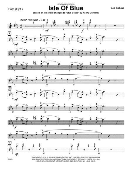 Isle Of Blue Based On The Chord Changes To Blue Bossa Flute Sheet Music