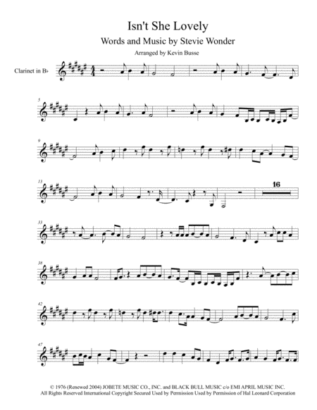 Isnt She Lovely Clarinet Harmonica Solo Sheet Music