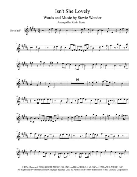 Isnt She Lovely Horn In F Harmonica Solo Sheet Music