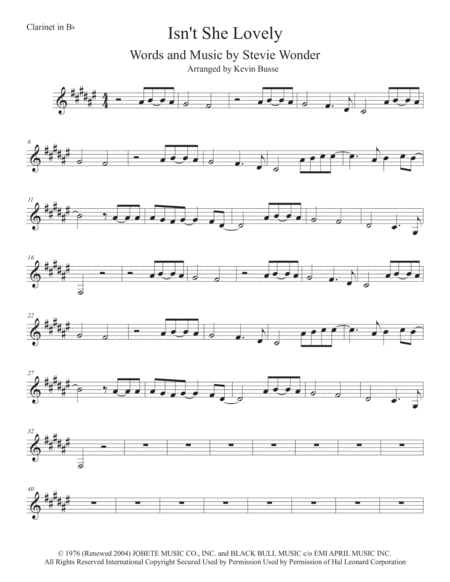 Free Sheet Music Isnt She Lovely Original Key Clarinet