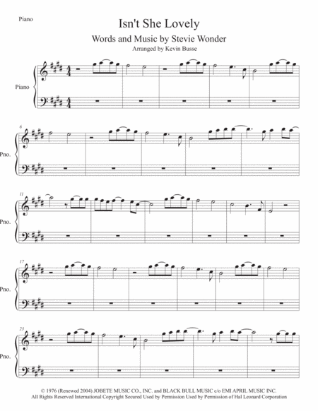 Free Sheet Music Isnt She Lovely Original Key Piano