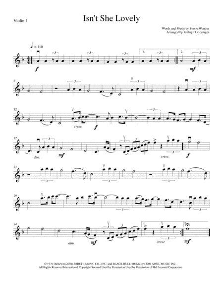 Free Sheet Music Isnt She Lovely String Quartet