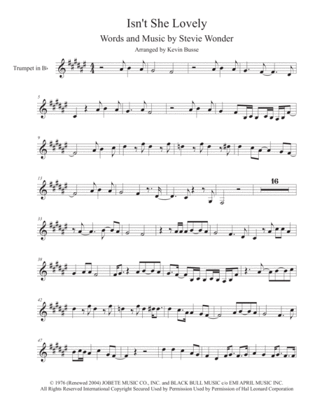 Isnt She Lovely Trumpet Harmonica Solo Sheet Music