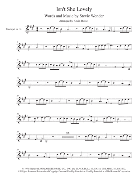 Isnt She Lovely Trumpet Sheet Music