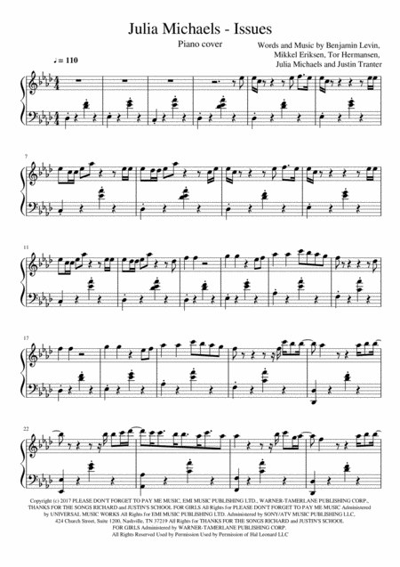 Issues Piano Easy Sheet Music