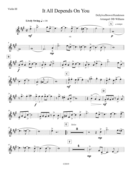 Free Sheet Music It All Depends On You Violin 3