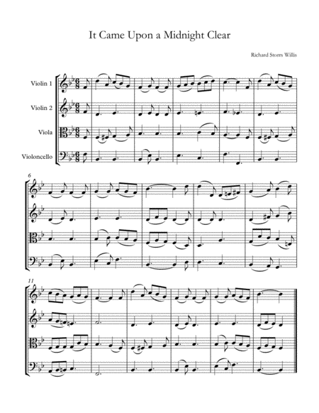 It Came Upon A Midnight Clear Easy String Quartet Sheet Music