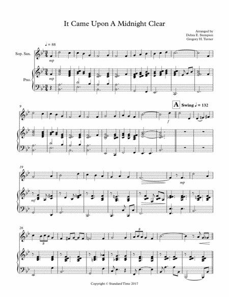 Free Sheet Music It Came Upon A Midnight Clear For Soprano Sax Or Clarinet Solo With Piano Accompaniment Jazz Waltz