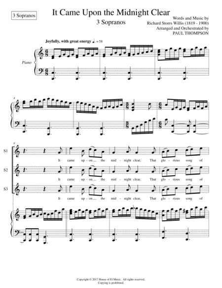 Free Sheet Music It Came Upon A Midnight Clear Soprano Trio