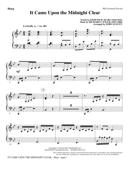 Free Sheet Music It Came Upon The Midnight Clear Harp