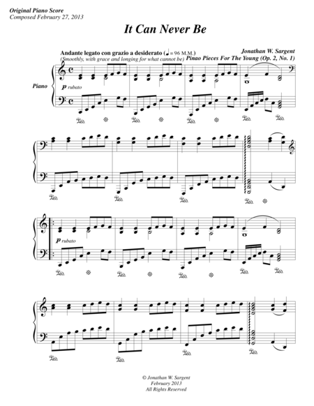 Free Sheet Music It Can Never Be Piano Pieces For The Young No 1 Op 2