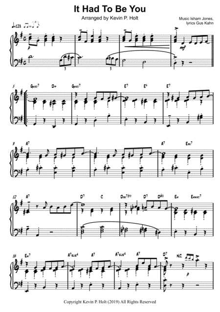 It Had To Be You Solo Piano Sheet Music