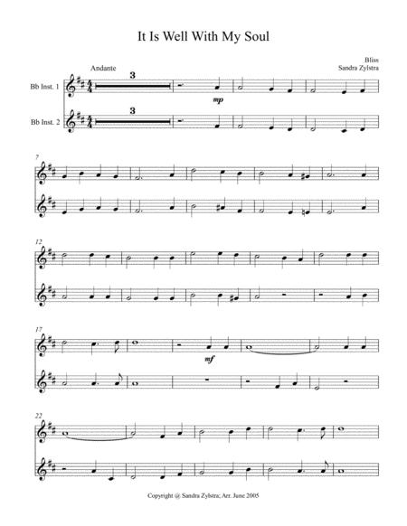 Free Sheet Music It Is Well With My Soul Bb Instrument Duet Parts Only