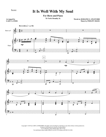 Free Sheet Music It Is Well With My Soul Duet Horn In F And Piano With Horn Part