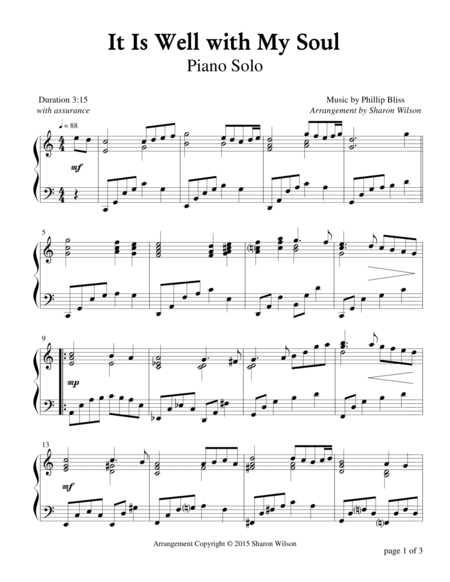 Free Sheet Music It Is Well With My Soul Piano Solo