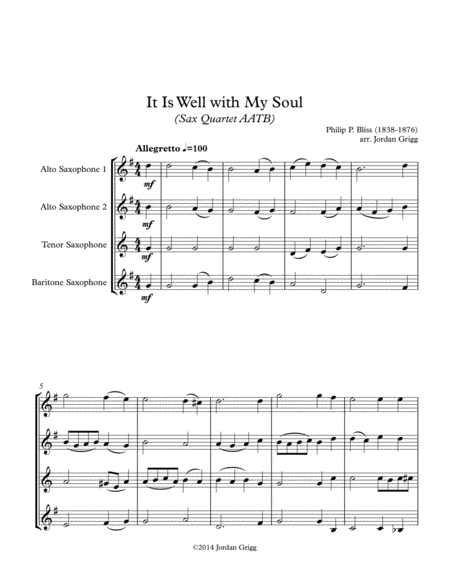 It Is Well With My Soul Sax Quartet Aatb Sheet Music