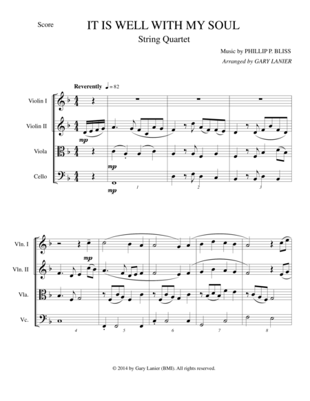 Free Sheet Music It Is Well With My Soul String Quartet Score And Parts