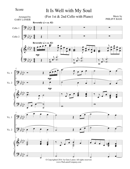 Free Sheet Music It Is Well With My Soul Trio 1st 2n Cello And Piano With Score And Parts