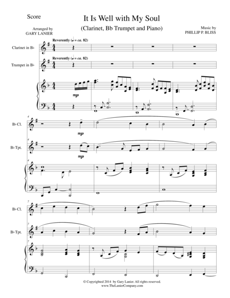 Free Sheet Music It Is Well With My Soul Trio Bb Clarinet Bb Trumpet And Piano With Parts