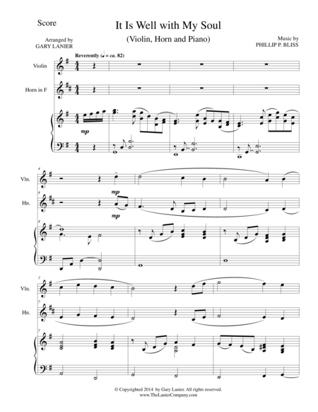 Free Sheet Music It Is Well With My Soul Trio Violin Horn Piano With Score And Parts