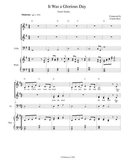 Free Sheet Music It Was A Glorious Day Easter Cello Vocal Trio And Piano