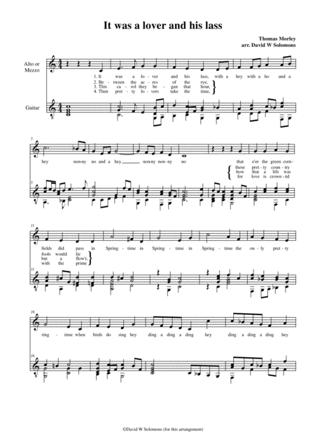 Free Sheet Music It Was A Lover And His Lass For Alto Or Mezzo Soprano And Guitar