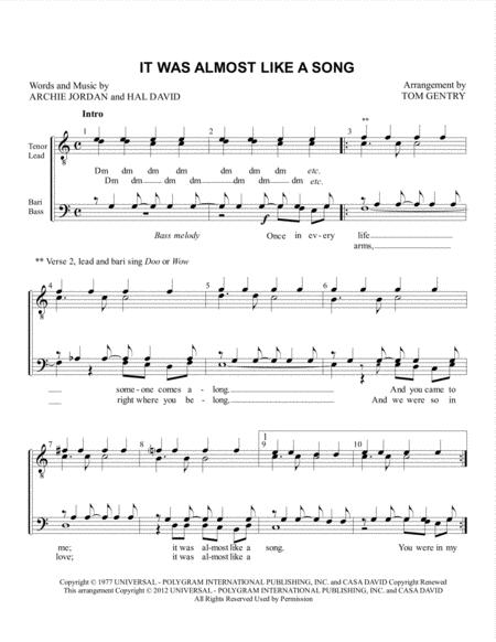 It Was Almost Like A Song Ttbb Bass Melody Sheet Music