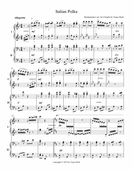 Italian Polka By Rachmaninoff Arr For 4 Hands Sheet Music