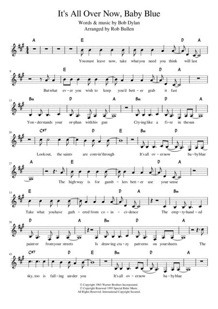 Free Sheet Music Its All Over Now Baby Blue