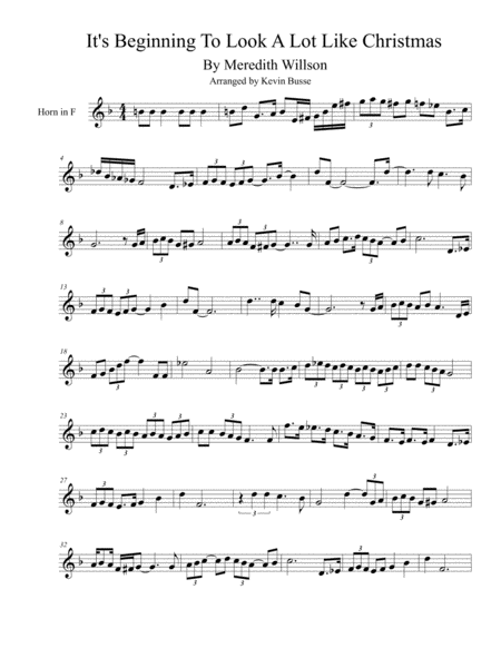 Free Sheet Music Its Beginning To Look Like Christmas Horn In F