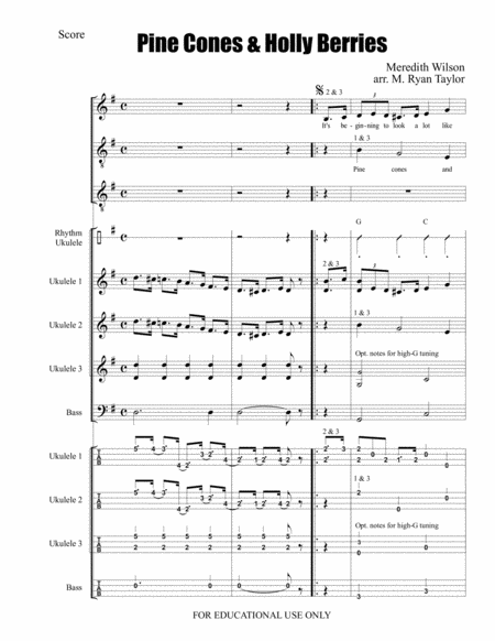 Its Beginning To Look Like Christmas Pine Cones And Holly Berries For Ukulele Trio Ensemble Band Orchestra With Optional Vocals Sheet Music