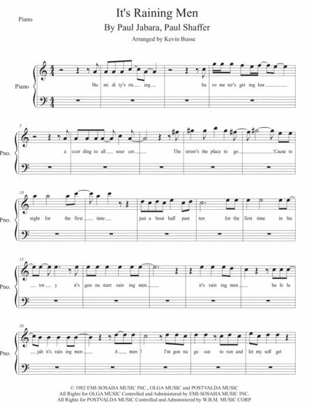 Its Raining Men Easy Key Of C Piano Sheet Music