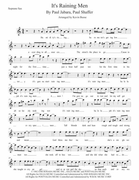 Its Raining Men Easy Key Of C Soprano Sax Sheet Music