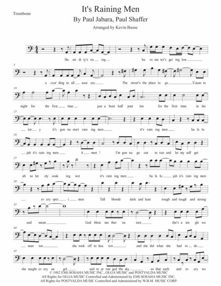 Its Raining Men Easy Key Of C Trombone Sheet Music