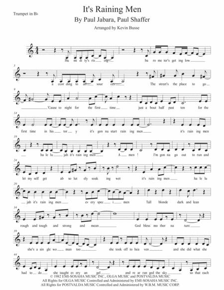 Its Raining Men Easy Key Of C Trumpet Sheet Music